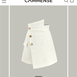 Commense Asymmetrical White Skirt with Gold Buttons